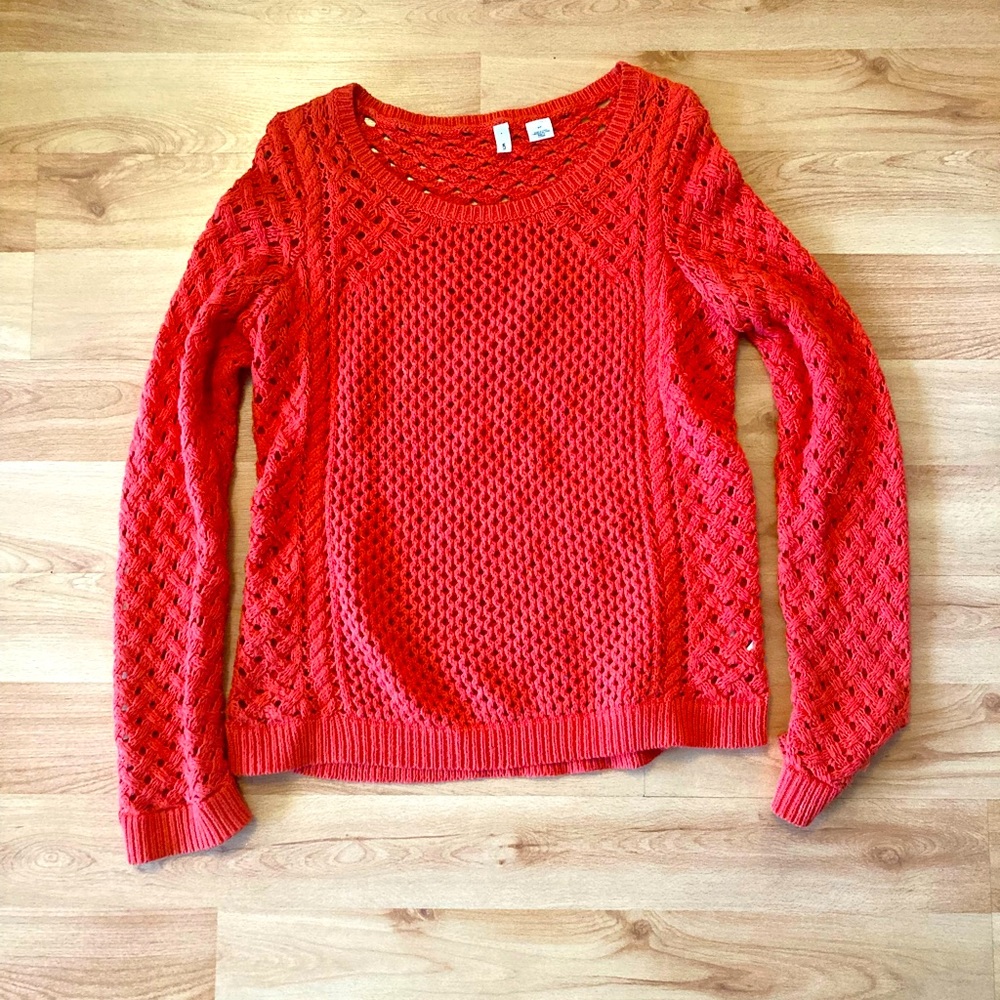 Moth by Anthropologie Womens Open Knit Crew Neck Sweater Orange Size Small gg Ga